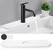 Geepen 45CM Long Sink Splash Guard Mat, Stone Dish Dry Mat for Faucet, Absorbent Drip Catcher Tray Countertop Kitchen Sink White