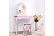 Keezi Kids Dressing Table Stool Set Vanity Mirror Princess Children Makeup Pink