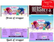 12 Personalized SHIMMER & SHINE Candy Hershey Bar Wrappers Favors w/Silver Foil