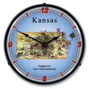 Kansas Supports the 2nd Amendment, Lighted Backlit LED Clock Free Shipping
