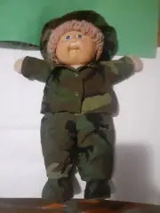Vintage 1984 Cabbage Patch Kids Blonde Hair Blue Eyes Army Camouflage Hat Boots