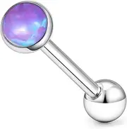 [Gnznzko] 14G Astm F136 Titanium Tongue Rings Round Opal Tongue Piercing Jewelry G23 Solid Titanium Internally Threaded 16MM Tongue Rings Piercing Barbell Jewelry for Women Men 14 Gauge