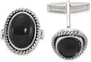 [JewelryWeb] 925 Sterling Silver Simulated Onyx Enameled Cuff Links 13.8x9.9mm Wide