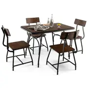 Costway 5PCS Dining Table Chairs Set Industrial Kitchen Furniture Set w/4 Chairs Metal Frame Brown