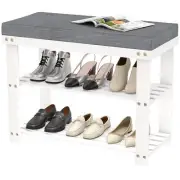 White Shoe Rack Bench for Entryway - Bench with Shoe Storage Front Door Shoe ...