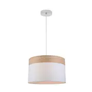TAMBURA White Cloth Shade With Blonde Wood Trim 1 Light Pendant Large - TAMBURA05