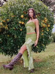 Sharifa Patchwork Maxi Skirt Green