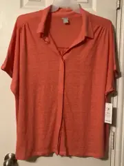 Chico's Clypso Coral Button Front Linen Top Size 4(20/22) NWT