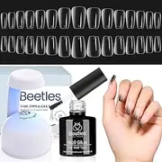 Beetles Gel Nail Kit Gel Nail Polish Nail Extension Kit With 510Pcs Short Coffin Shaped Tips 5 in 1 Nail Glue Base Gel and Innovative Led Lamp Easy Funny Diy Nail Tips Art Decoration at Home Acrylic Nail Kit