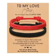 Adjustable Rope Couples Bracelets for Men,Boyfriend,Girlfriend,Soulmate,Husband,Wife - Anniversary Valentines Day Birthday Christmas Gift for Him and Her (Black Red/To My Love)