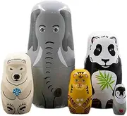 Stacking Nested Set 5 Pcs Wooden Animal Nesting Dolls Toys Handmade Stacking Dolls Home Decor Educational Learning Toys for Adults Handmade Nesting Dolls