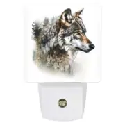 Watercolor Wolf LED Dusk to Dawn Personalized Night Light, Plug In, Home Deco...