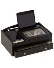 Bey-Berk Matte Black Wood Valet Box with Storage Compartment