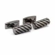 Hickey Freeman Mens Black Twisted Metal Bullet Back Barrel Dress Cuff Links NEW