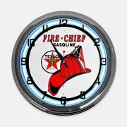 18" Texaco/Fire Chief Metal Sign Designed White Neon Clock - SIGNBOX