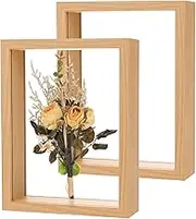 uxcell 2-Pack Dried Flower Frame, 6 x 8 Inch Double Acrylic Wooden Dried Flower Photo Floating Frame for Tabletop/DIY/Handicrafts [Wood Color]