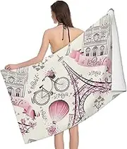JBYJBX Paris Tower Flower Print Beach Towel Quick Dry Sandproof Microfiber Beach Bath Towel for Travel Pool Camping