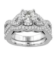 1.40 CT Pave Braided Princess Cut Diamond Engagement/Wedding Ring Set White Gold