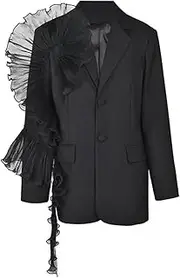 [Sweejim] Women Ruffles Single Breasted Big Size Blazer Fashion Lapel Long Sleeve Loose Fit Jacket