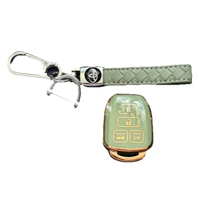 Green braided keychain and Fob Cover for Toyota