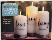 State & Water LED Flameless Candles Real Wax Pillar LED Candles Live Laugh Love,