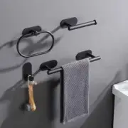 Towel Bar Bathroom No Drilling Stainless Steel Black Towel Rack Accessory Set