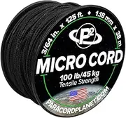 Paracord Planet Micro Paracord – Thin Braided Cord for Crafting, Fishing, and DIY Projects in 38m Spools – Black