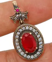 Ottoman Empire Style 10CT Treated Ruby 925 Sterling Silver Pendant TC1
