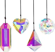 4 PCS Colorful Sun Crystal Prism Suncatcher Kit, Hanging Crystal Suncatcher Beads for Window, Car Outdoor Hanging Ornament for Decoration (Colourful)