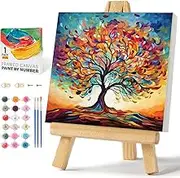 Framed Paint by Numbers Kit for Adults Beginners & Kids Ages 8-12, Tree of Life Acrylic Easy Paint by Number with Frame, Watercolor Paint by Number Kits on Canvas Framed (10 * 10 Inch, Without Easel)