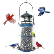 Solar Lighthouse Bird Feeder with Rotating Beacon - 14'' Hanging Mesh Wild Bi...