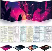 Byhoo 4 PCS DM Screen for D&D 5E with 4 Immersive Themes，Waterproof Reusable Surface, Tri-Fold Portable Design Folds to A4 Size DND Accessories Compatible with Players Handbook