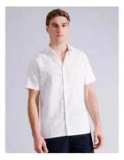 [Blaq] Ralph Floral Print Short Sleeve Linen Blend Shirt in White