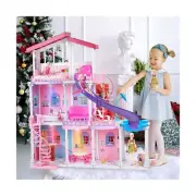 3.9 x 3.5-FT Doll House All Plastic Doll House with Pool, Slide &Furniture Ac...