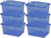 6-Pack Stackable Plastic Storage Bins W/Handles & Snapping Lids, 55 Qt., Blue