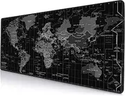 Hokafenle Large Gaming Mouse Pad, Black World Map Desk Keyboard Mouse Pads, Long Mouse Mat, Non-Slip Rubber Base Computer Mousepad for Office, Home, Gamer