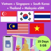 South East Asia Prepaid Travel eSIM Card 5GB Data 5G / 4G Lte 15 Days