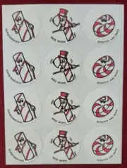 Vintage 1980's CTP Scratch & Sniff Cute Peppermint Candy Cane Stickers- 1 Sheet