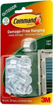 3M Command Strips 17017CLR-AW Clear Outdoor Light Clips 16 Count