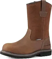 [HISEA] NINGO Mens Steel/Soft Toe Work Boots, 100% Waterproof Wellington Boots Shoes with Full-grain Leather, Oil Slip Resistant, Hazard Protection, Pull on Work Boots for Men, for Construction, Farming