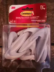 3M Command 8 Medium Designer Hooks & 12 Adhesive Strips Per Pack Max 3 lb