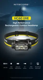 Nitecore HC60 UHE 1600 LMs 157m Distance 6xUHE Rechargeable Headlamp Head Torch