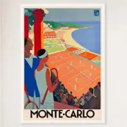 Galrie Monte Carlo Vintage Tennis Travel Poster - Perfect Wall Art for Any Space, White Frame, A4 21 x 30cm (8 x 12inch)