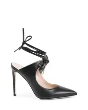 Dee Ocleppo Bow Mules Leather Heels Pointed Toe - Black -Size 38