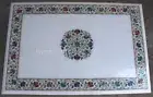 Marble Patio Sofa Table Multicolor Stone Inlay Work Dining Table Top for Outside