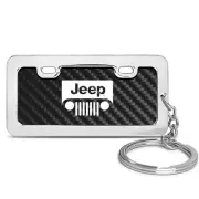 Jeep Grill Logo Carbon Fiber Mini Chrome License Frame Key Chain