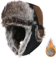 [TOP-EX] TOPEX XL/XXL Unisex Winter Hat Men's Trapper Hat with Ear Flaps Aviator Hat Fur Hat Warm Russian Hat, TE67191_Schwarz2, X-Large