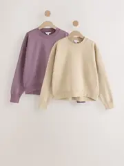 Neutral/Blush Supersoft Peached Essentials Crew Neck Seam Detail Sweatshirts 2 Pack (AW4353) | $68