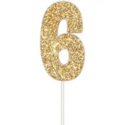 Artwrap Number 6 Glitter Cake Topper - Gold