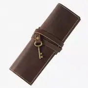 Vintage Leather Roll-Up Pencil Case - Foldable Pen & Tool Pouch for Office, Men